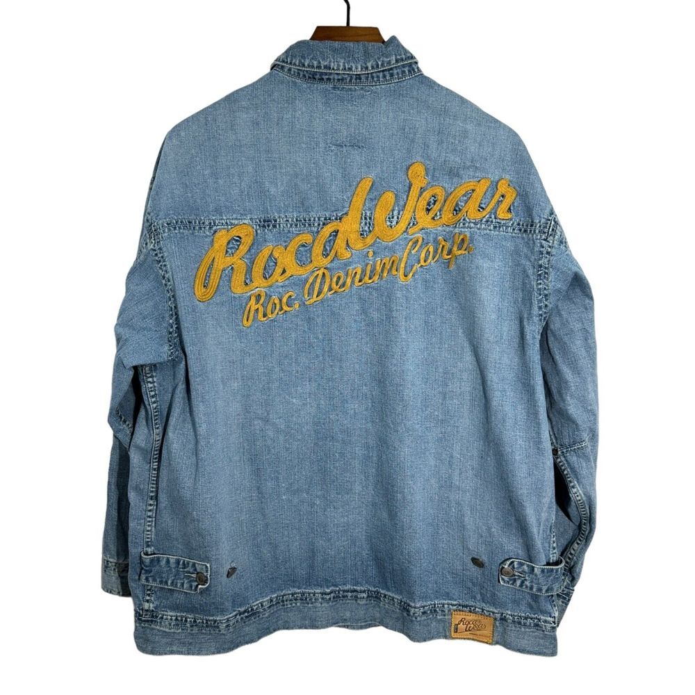ROCAWEAR Denim Jacket Mens Light Wash Hip Hop Urban‎ Streetwear 90s Y2K 2XL XXL